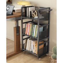 Noskox Mobile Bookshelf with Wheels, Metal 3-Tier Book Trolley