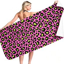 JynxtoyZeal Pink Leopard Print Microfibre Beach Towel,Quick Dry Towel,Absorbent Lightweight Sand Free Towel for Travel, Swimming, Camping