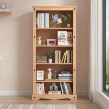 Panana Corona 5 Tier Bookcase, Solid Pine Wood Storage Display Unit Bookshelf Organiser Cabinet Shelf Shelves Rack Unit 80 x 35 x 180 cm