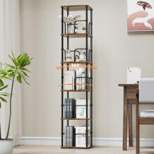 5 Tier Square Rotating Bookshelf, 360Â Corner Bookshelf Tower, Small Size Revolving Bookcase with Adjustable Levels