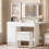 IRONCK Vanity Desk Set with LED Mirror & Stool, Charging Station, White 1