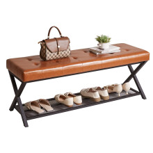 Aibiju Shoe bench with Seat, 44.5â End of Bed Storage Bench with Wire Mesh Shelves, PU Leather Tufted Upholstered Storage Ottoman Bench for Bedroom