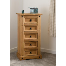 Seconique Corona 5 Drawer Narrow Chest in Distressed Waxed Pine