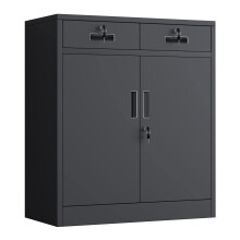 JINGUR Metal Storage Cupboard with Locking Doors and 2 Drawers (Black)