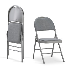 KAIHAOWIN Metal Folding Chairs Set of 2 Padded Foldable Comfortable Chairs with Extended Backrest and Handle Hole for Indoor Easy to Carry-Gray