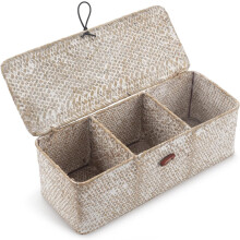 Seagrass Bathroom Storage Basket with Lid, Wicker Toilet Tank Basket, Woven Storage Box with 3 Compartments for Organizer (White, 13 x 13 x 11 cm)