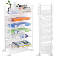 6 Tier Metal Mesh File Trolley with Lockable Wheels, Slim Rolling File Cart Desk Side Organiser