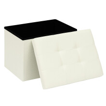 PINPLUS Linen Storage Ottoman Box, Foldable Footstool, Cream White