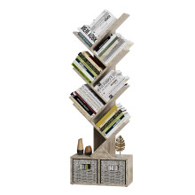 Vagusicc 6 Tier Tree Bookshelf with 2 Storage Baskets, Tall Display Shelf Organizer for Books, Magazines, Home Decor