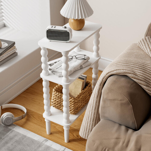 JERX 3-Tier Narrow Side Table Small End Table White