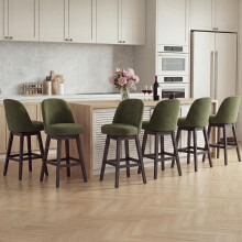 Bar Stools Set of 6, 360Â Swivel Counter Stools with Upholstered Seat, Wooden Frame & Nailhead Trim