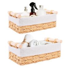 Happy Fox Set of 2 Seagrass Wicker Baskets Bins with Removable Liners,For Shelf Bathroom Kitchen Home Desk (Set of 2 Seagrass)â (Modern)