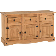 Seconique Corona 3 Door 3 Drawer Sideboard in Distressed Waxed Pine