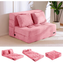 MAXYOYO Folding Foam Sofa Bed, Tri-Fold Mattress with 2 Pillows, Convertible Sofa Chair Futon Z Bed with 15cm Thincken Foam