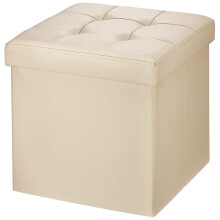 BRIAN & DANY Folding Ottoman Storage Box with Lid, Faux Leather Footstool Toy Storage Box Storage Seat 38 x 38 x 38 cm (Beige)