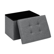 PINPLUS Linen Ottoman Storage Box with Lid, 42x32x32 cm, Grey