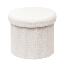 Bonlife Cream Boucle Ottoman with Storage,Foldable Footstool for living room,Toy Chest,Storage Seat Teddy Round Shape Footrest,38X38X33.5cm