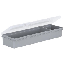 Wham 4.02 29cm Slim 2 Division Plastic Storage Organiser Box Upcycled Soft Grey With Clear lid