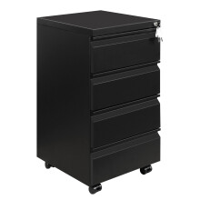LVSTEEL Mobile Filing Cabinet, Under Desk 4-Drawer Lockable Cabinet with Wheels, Filing Cabinets for Home Office, Pre-Assembled, Black