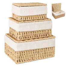 ZHYOPING Set of 3 Storage Baskets with Lids â“ Natural Paper Rope Storage Basket, 3 Sizes Woven Hamper Basket with Lining for Toys, Bathroom