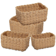 Lighterday Wicker Gift Baskets 4 Pcs Small Hampers - Woven Storage Basket 4 Sizes - Brown Rectangular Wicker Baskets for Shelves, Gift, Bathroom