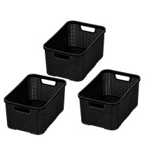 BranQ - Home essential Basket in Rattan Design Set of 3 Size S 7L BPA-Free Plastic PP Black 28.5 x 19.5 x 12.9 cm Small