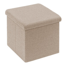 Bonlife Boucle Ottoman Storage,Foot Rest Stool Seat,Folding Footstool for Living Room,Sherpa Ottoman for Bedroom,Beige,40x40x40cm