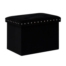 Bonlife Velvet Ottoman with Storage,Small Storage Boxes with Lids,Folding Ottoman Seat,Footstool for Living Room,42x32x32cm,Black