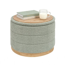 PINPLUS Round Chenille Storage Ottoman, Tray Top, 58x58x44 cm, Sage Green