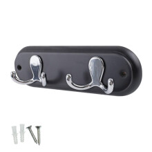keypak Wall Mounted Robe Coat Rack with 2 Black Double Hooks