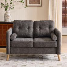 VINGLI 2 Seater Sofa, Small Sofa with Thicken Cushion and Pillows,Deep Grey
