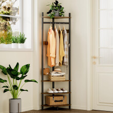 VEDECASA Corner Hall Tree Coat Rack with 4-Tier Shelves & Shoe Bench â“ Freestanding Corner Entryway Storage with 6 Movable Hooks