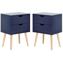 GFW Nyborg Set of 2 Bedside Cabinets, Nightshadow Blue 2 Drawer Scandi Nightstands with Wooden Legs and Cut-Out Handles
