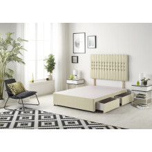 Bed Centre Galaxy Divan Base with 2 Drawers (Same Side) and Matching Headboard, Fabrics and Colours (3FT Single, Linen Beige)