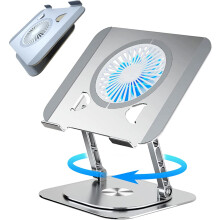 KEROLFFU Laptop Stand Fan with 360 Rotating Swivel Base, 10inch Riser Height Adjustable for Typing/Viewing/Presentation,Metal Ergonomic Strong