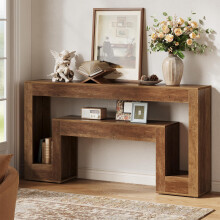 Tribesigns Console Table, 2-Tier Farmhouse Entryway Table with Storage, for Living Room, Entrance, Hallway, Brown