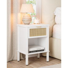 Apetaccat Rattan Bedside Table, Side Table with Open Storage Shelf, White