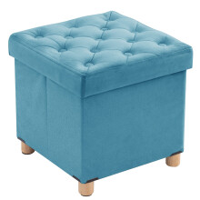 BRIAN & DANY Folding Storage Ottoman with Wood Legs, Velvet Footstools Cube for Living Room and Bedroom, 40x 40x 40 cm, Teal