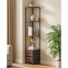 Housolution 6 Tier Corner Shelf Stand with Storage and Fabric Drawers,Brown
