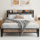 IRONCK Double Bed Frame with Storage Shelf Upholstered Headboard, Platform Bed Frame with Charging Station, Metal Bed Frame/UnderBed Storage 1