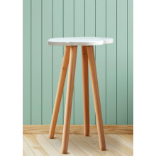 Modern White Side Table - 62cm Tall Plant Stand, Wooden Indoor Cloud Table