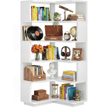 iSunirm 5-Tier Corner Bookshelf, L-Shaped Bookcase, Space-Saving Freestanding Corner Display Shelf Unit for Living Room & Bedroom, 162x60x60cm, White