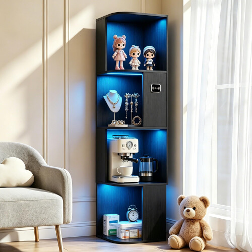 4-Tiers Corner Bookcase with 3 Color Lights Human Body Sensor for Study