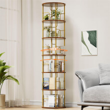 OCTORO 6 Tier Rotating Bookshelf, 360Â Corner Bookshelf Tower, Round Revolving Bookcase with Adjustable Levels, Spinning Book Shelf for Home Office