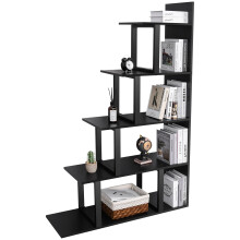 YITAHOME 5-Shelf Bookshelf, L-Shape Freestanding Ladder Corner Bookcase, Modern Minimalist Style Multipurpose Storage Display Rack for Living Room
