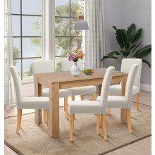 Hallowood Furniture Newquay Large Oak Dining Table and Chairs Set 6, Beige