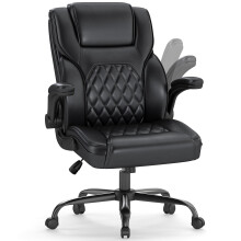 AnyGod Executive Office Chair,Ergonomic Desk Chair with Lumbar Support,High Back Swivel Computer Chair with 90 Degree Flip-Up Armrests,Black Faux