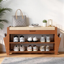 Shoe Bench 34.3in, Bamboo 3-Tier Entryway Bench with Storage, Shoe Rack