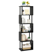 IBUYKE 6-Tier Tall Bookshelf,S-Shaped Geometric Bookcase,Black WBC016B