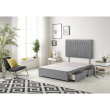 Bed Centre Platinum Charcoal Plush Divan Base With Headboard, Storage Drawers- Single, Small Double, Double, King, Super King